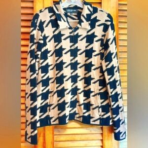 Jones New York Houndstooth Women's Knitted Jacket Sweater Camel Black Size S